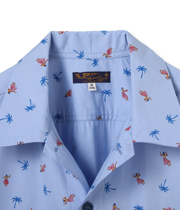 COTTON TWILL REGULAR COLLAR SHIRT “HULA & PALM TREE”