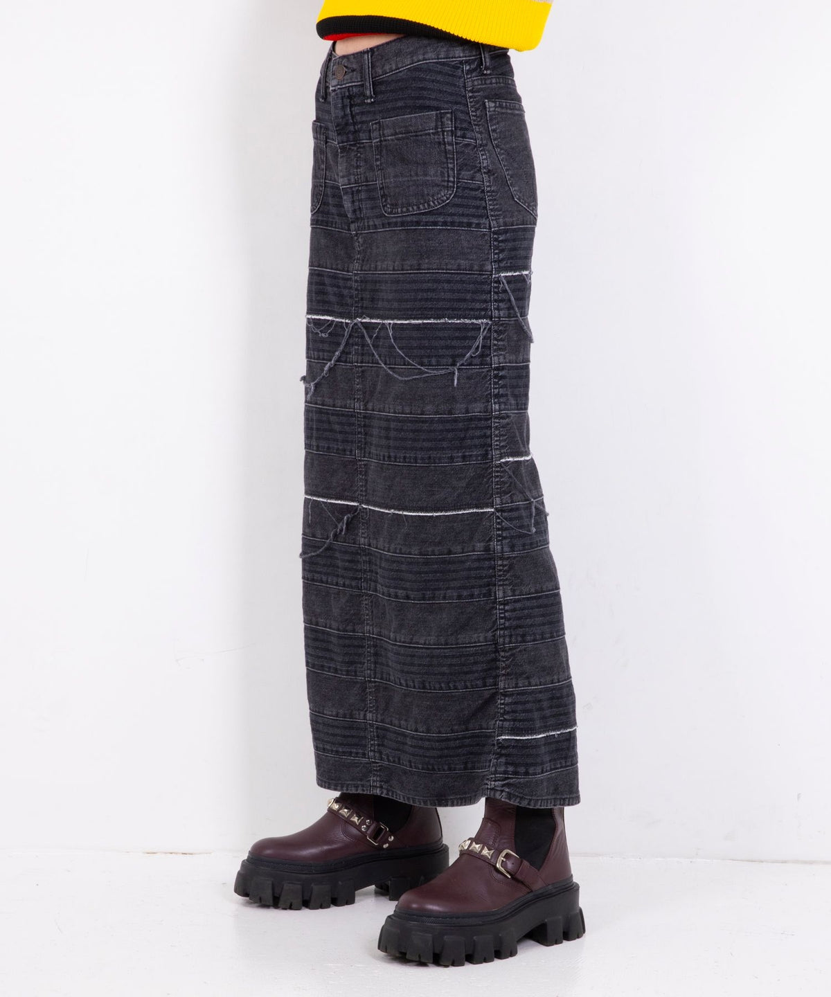 Scratch Long Denim Skirt