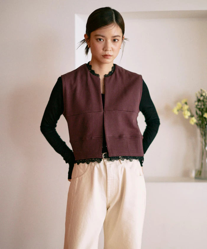 Organic Cotton Lace Sweat Vest / Lined Sweat
