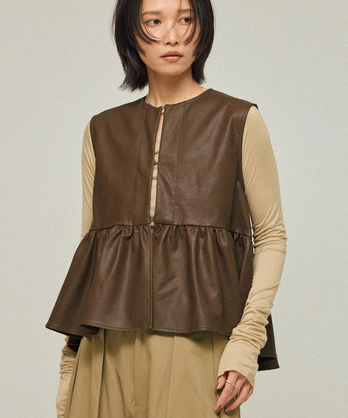 Leather Peplum Gathered Vest