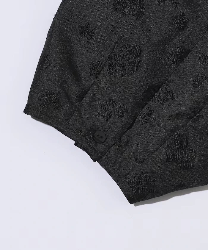 Flower Sheer Jacquard Volume Sleeve Peplum Blouse / 5 Minutes Sleeve