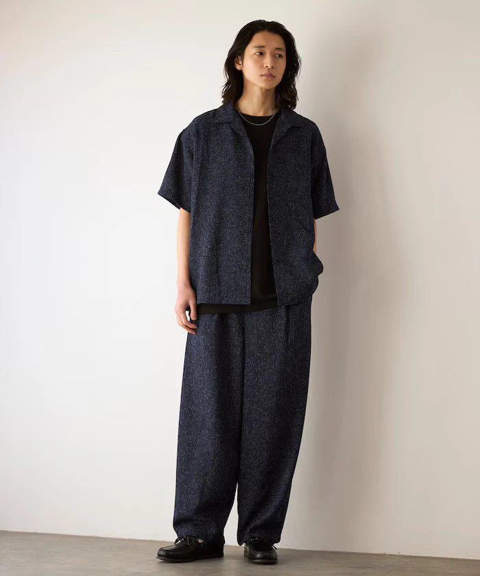 Dry Touch Summer Tweed Short Sleeve Open Collar Shirt