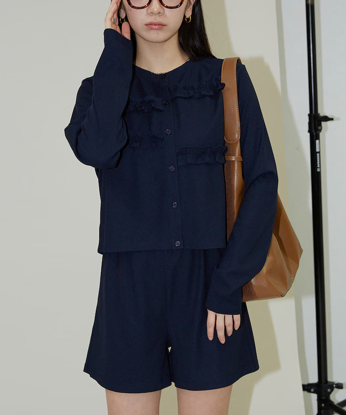 Frill Design Cardigan Short Pants Set Up Limited Release