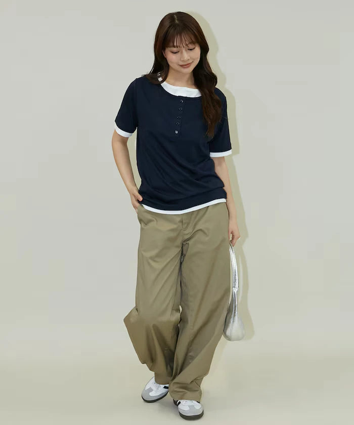 Layered Color Scheme Henley Neck T-Shirt Limited Edition
