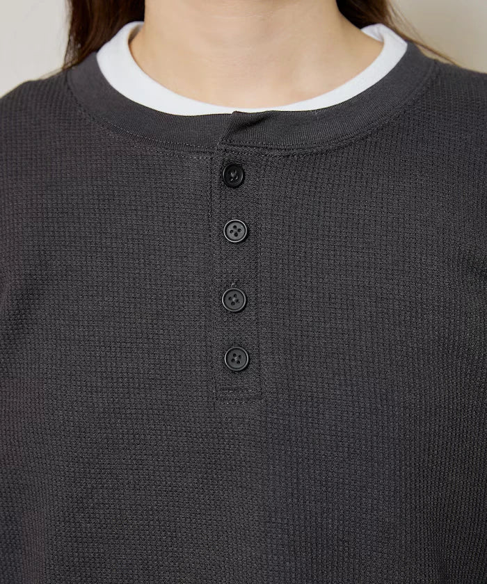 Mini Waffle Henley Neck Cropped Long Sleeve T Limited Edition