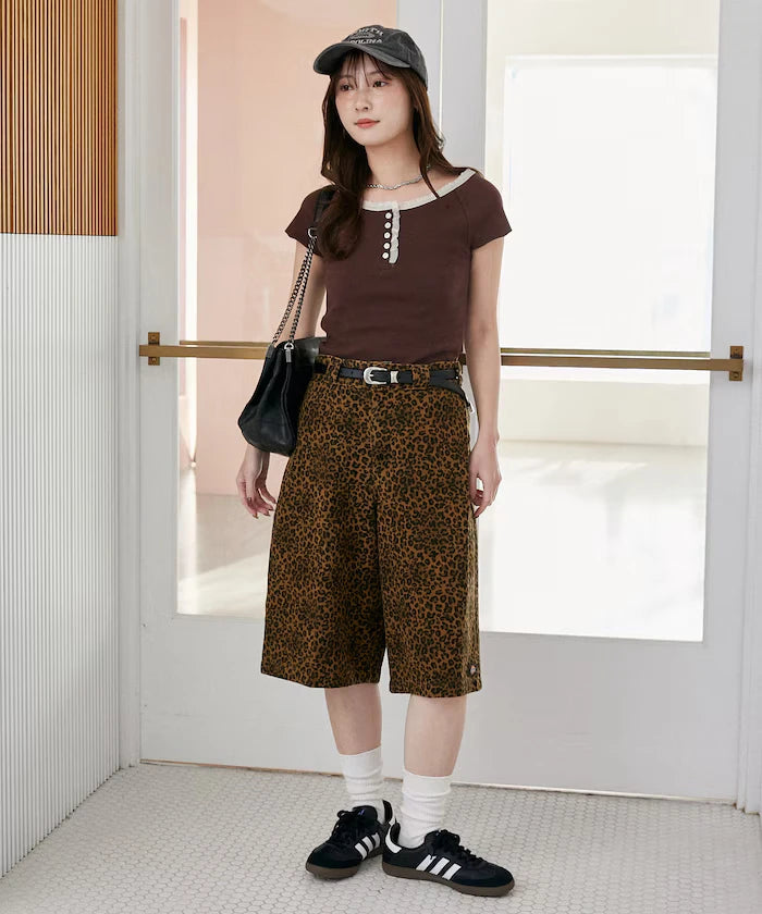 Collar Lace Contrast Henry Rib T-Shirt
