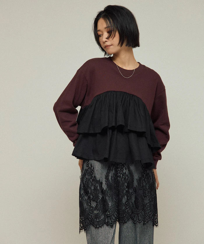 Organic Cotton Docking Frill Sweat / Relaxed Fit / Backed Sweat