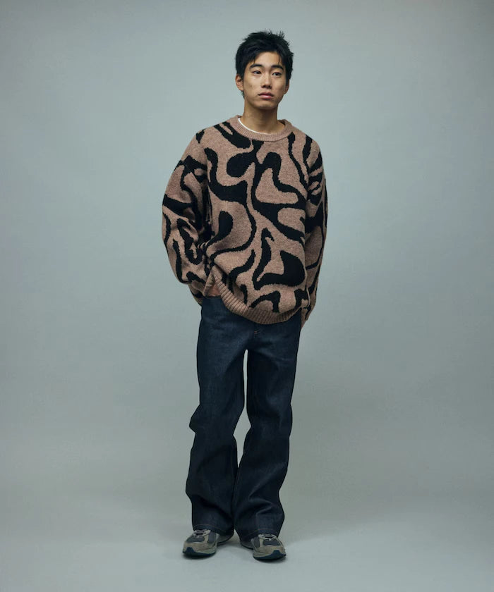 All-over Pattern Double Jacquard Knit Crew Neck Pullover / Relaxed Fit