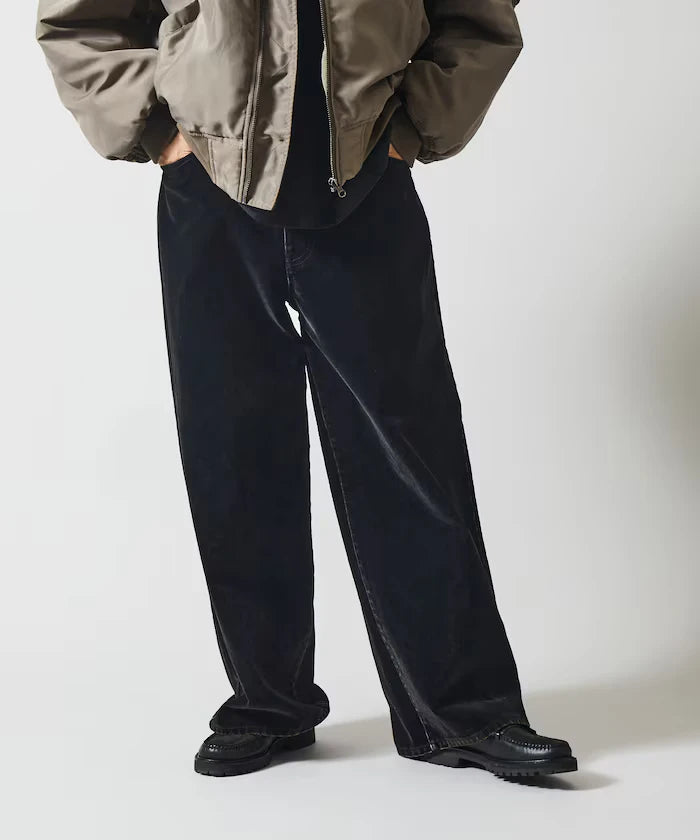 Flocked Denim Contrast Wide Straight Pants