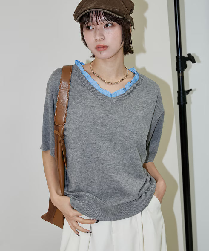 Shirt Frill V-Neck Half Sleeve Summer Knit Limited Edition