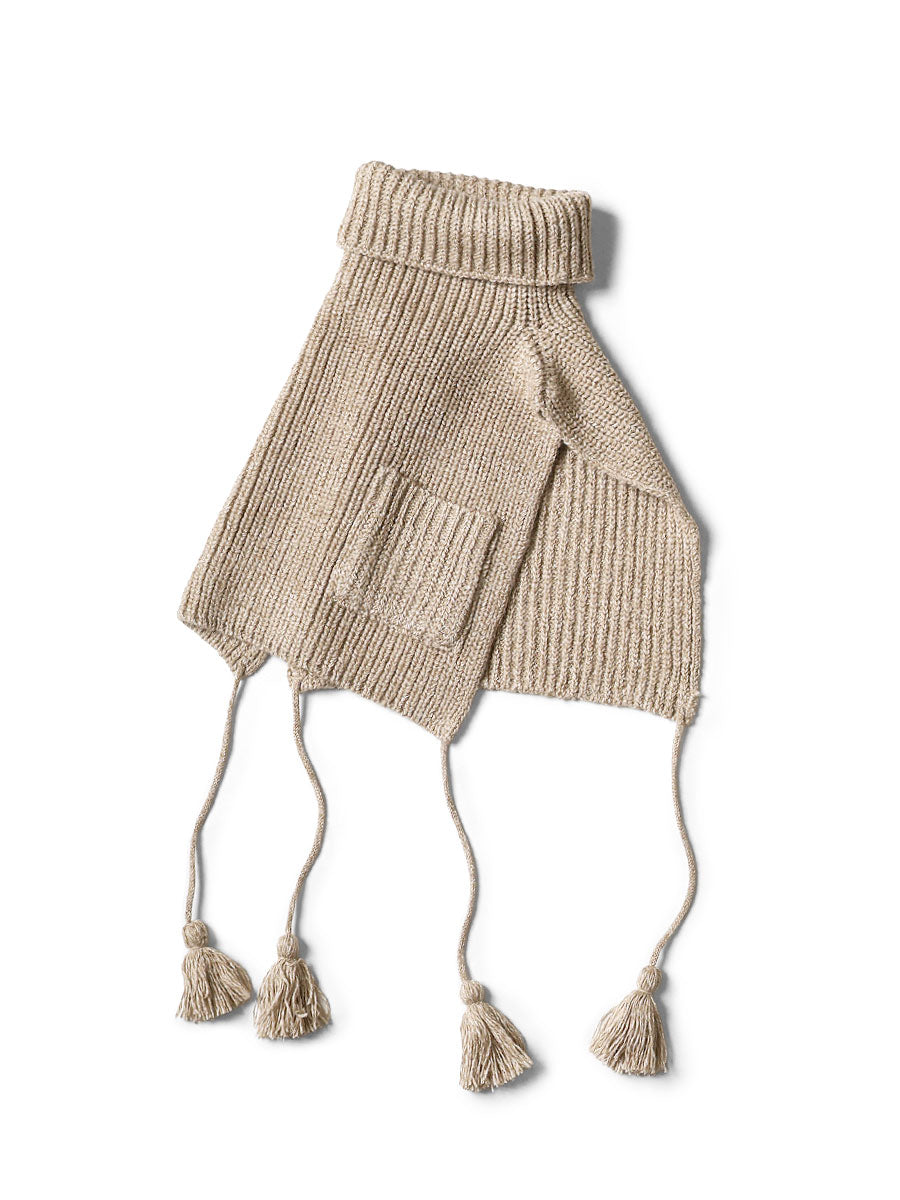 7G Wool Ribbed High Neck Bib Poncho