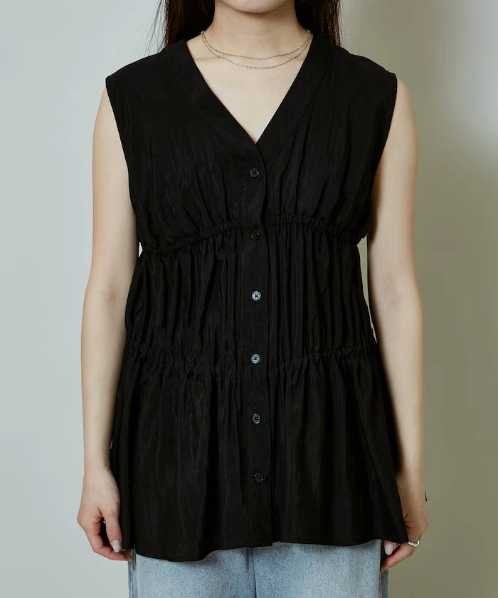 Sheer Broad Sleeveless Gathered Shift Blouse Limited Edition