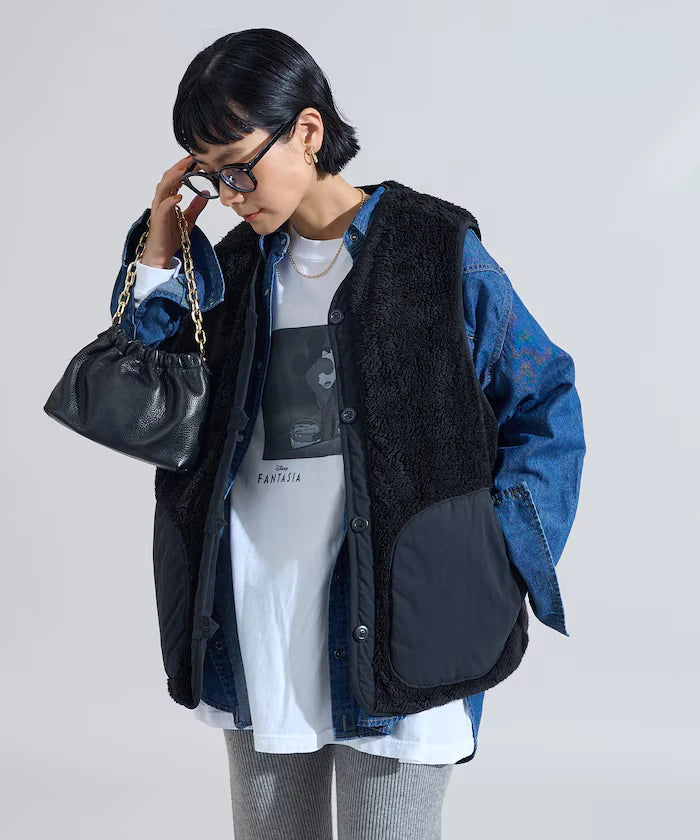 Cotton Nylon Twill Reversible Boa Vest