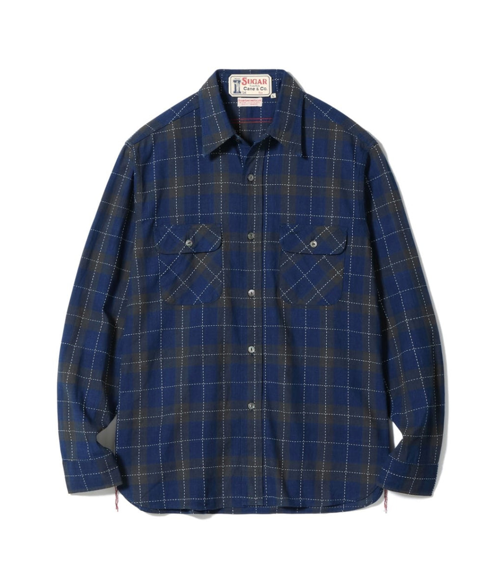 FICTION ROMANCE 5.5oz. INDIGO CHECK WORK SHIRT