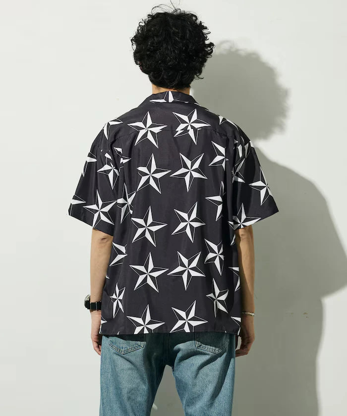 Open Collar Pattern Short Sleeve Shirt