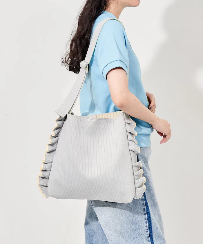 Color Block Knit Ruffle One Shoulder Bag