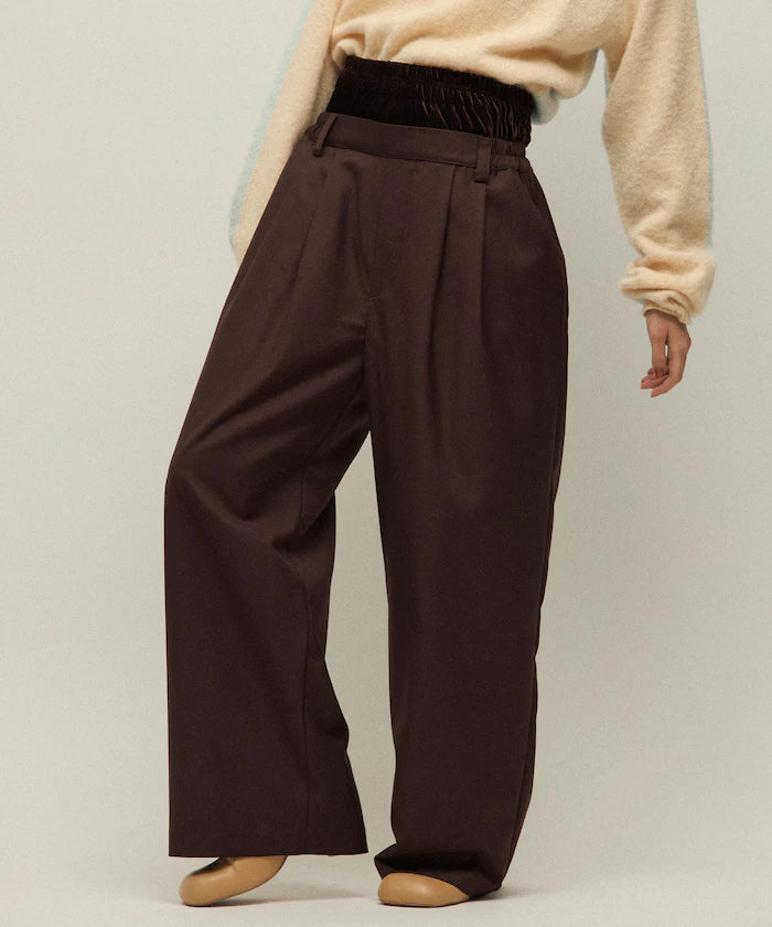 Velour Double Waist Easy Slacks / Wide Silhouette Wool-like Slacks Pants