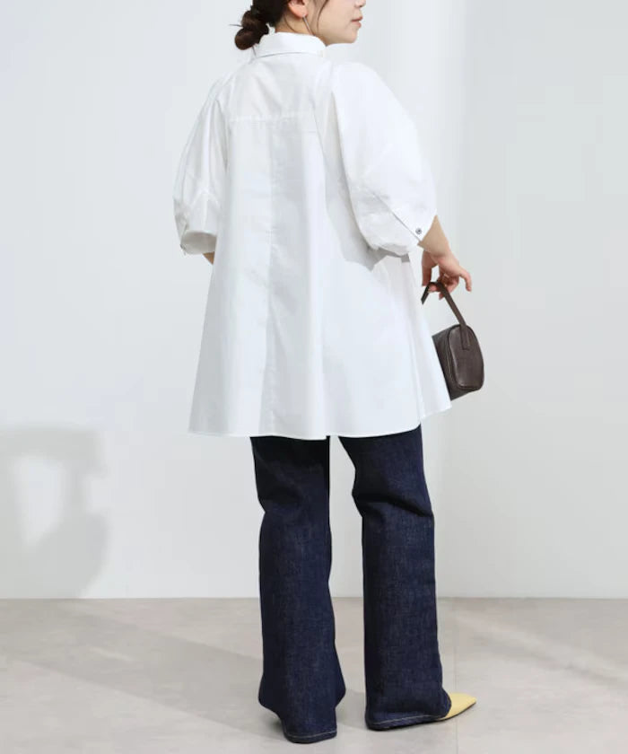 Switching Design Balloon Sleeve Shirt / 5-Minute Sleeve Blouse [Limited Edition]