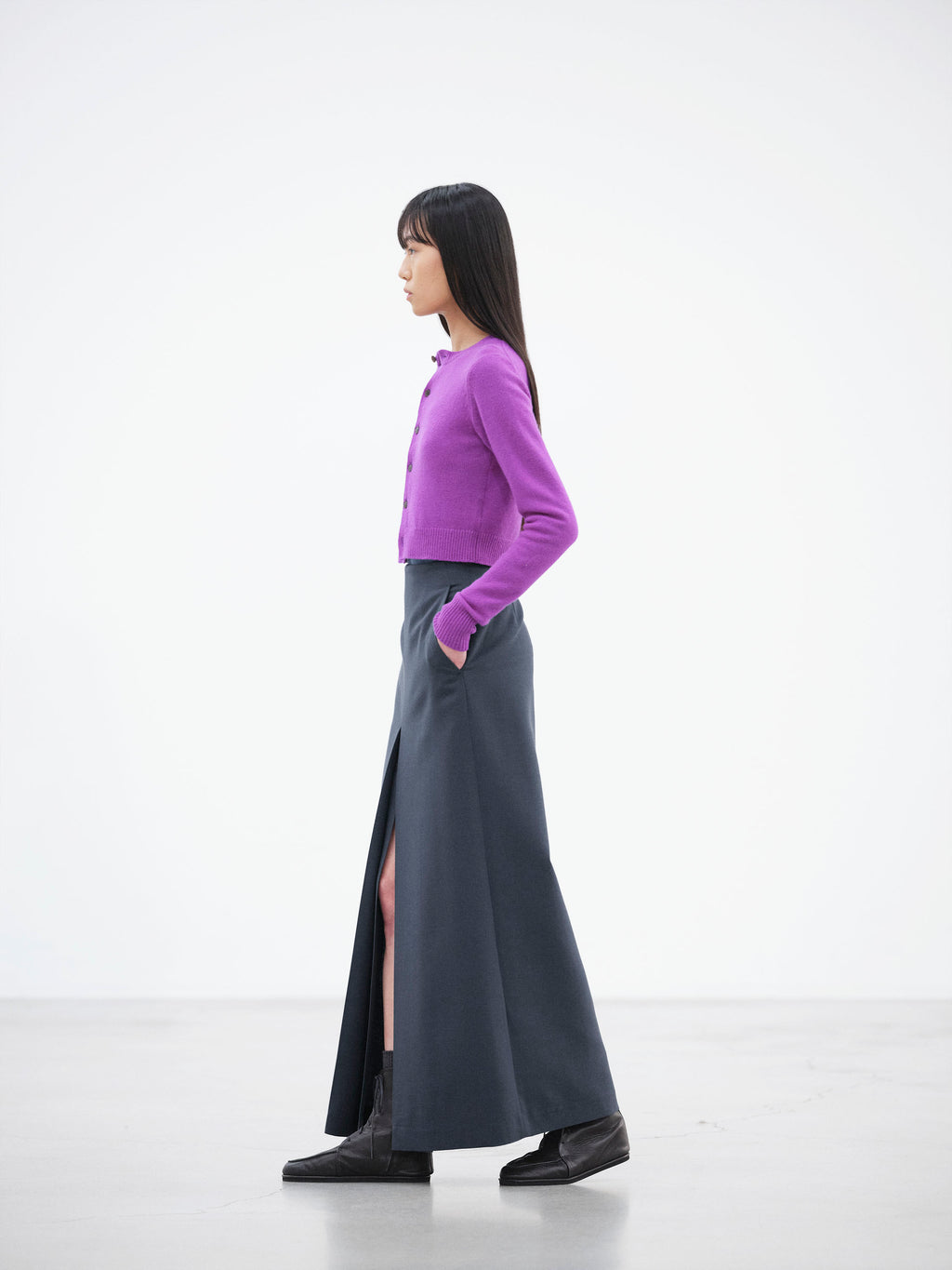 TENSE WOOL DOUBLE CLOTH SLIT SKIRT
