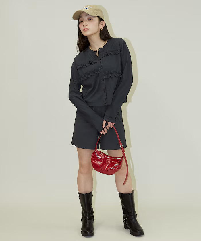Frill Design Cardigan Short Pants Set Up Limited Release