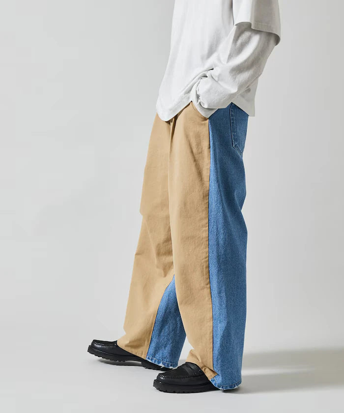 Chino Denim Docking Pants / Wide Straight Pants