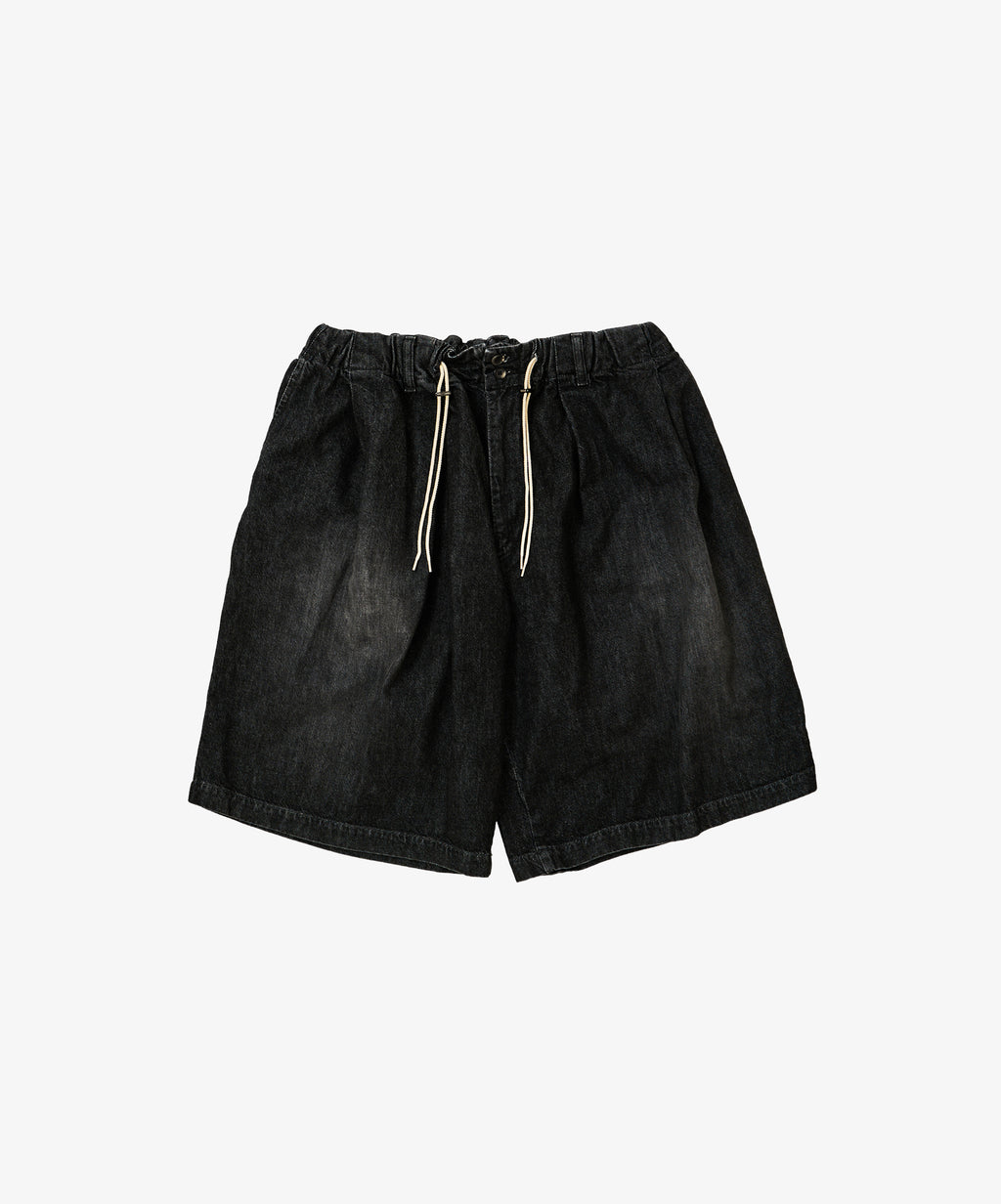 circular short pants black denim damaged