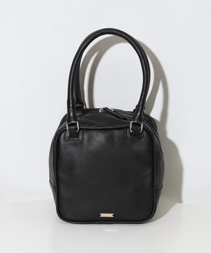 Leather Cubic Boston Bag / Cowhide / Water-Repellent Leather