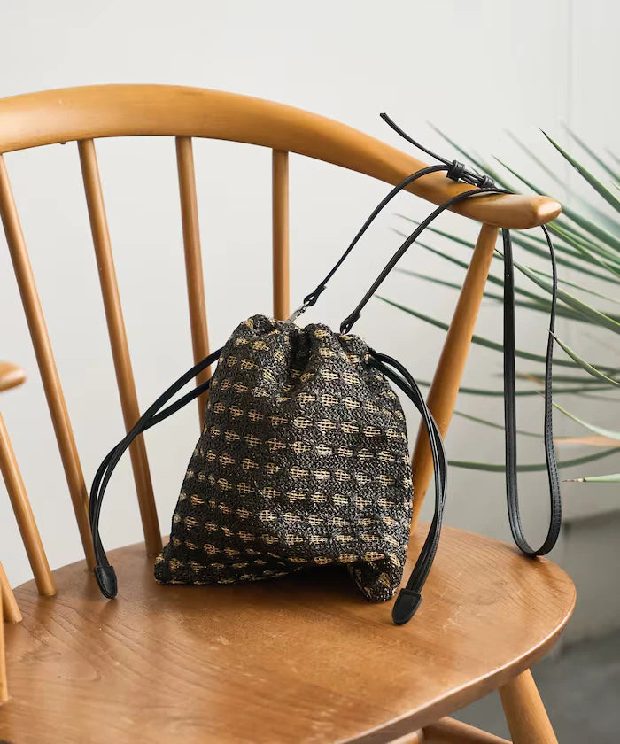2 Way Raffia Style Lamé Drawstring Shoulder Bag