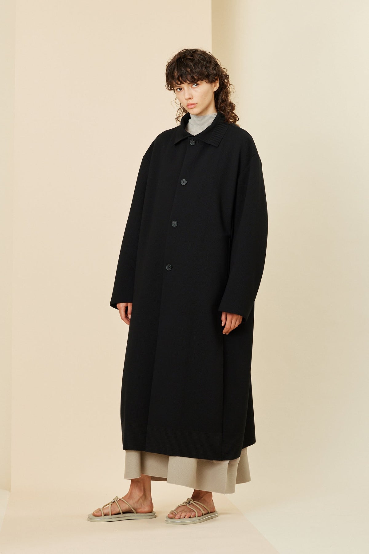 MESH STAND FALL COLLAR LONG COAT