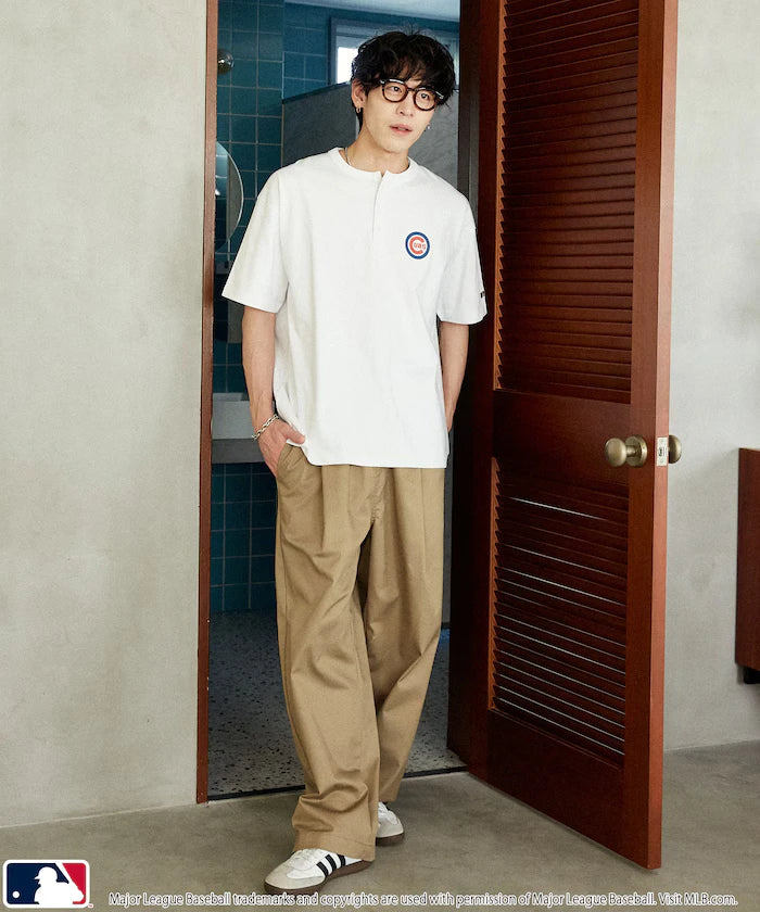 Limited Edition MLB Logo Print Henley Neck Oversized T-Shirt