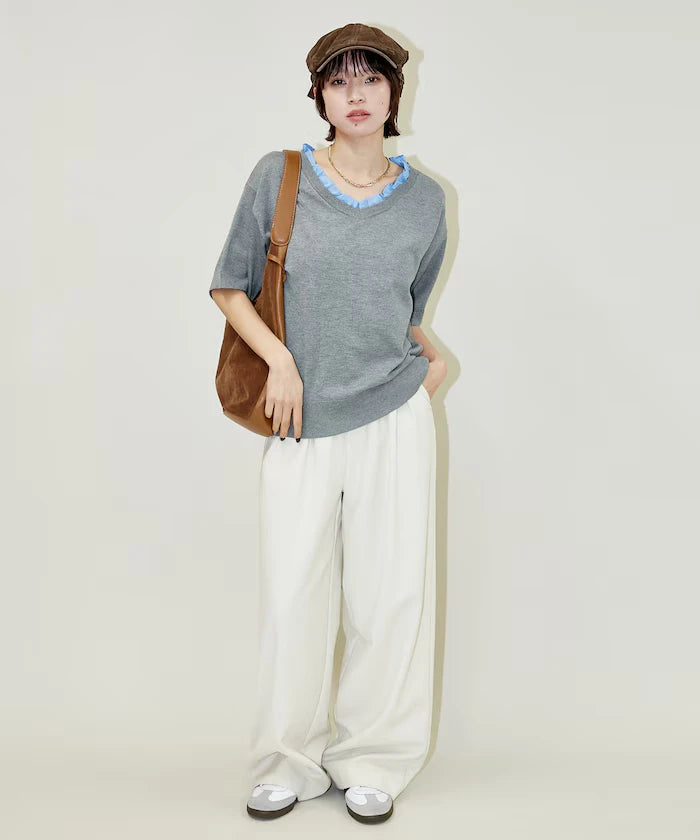 Shirt Frill V-Neck Half Sleeve Summer Knit Limited Edition