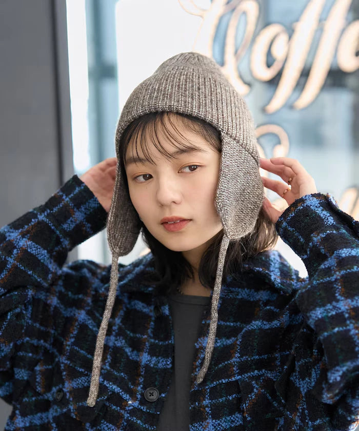 Mix Yarn Ear-Added Knit Cap