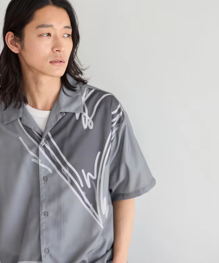 Open Collar Big Pattern Short Sleeve Shirt / Big Silhouette