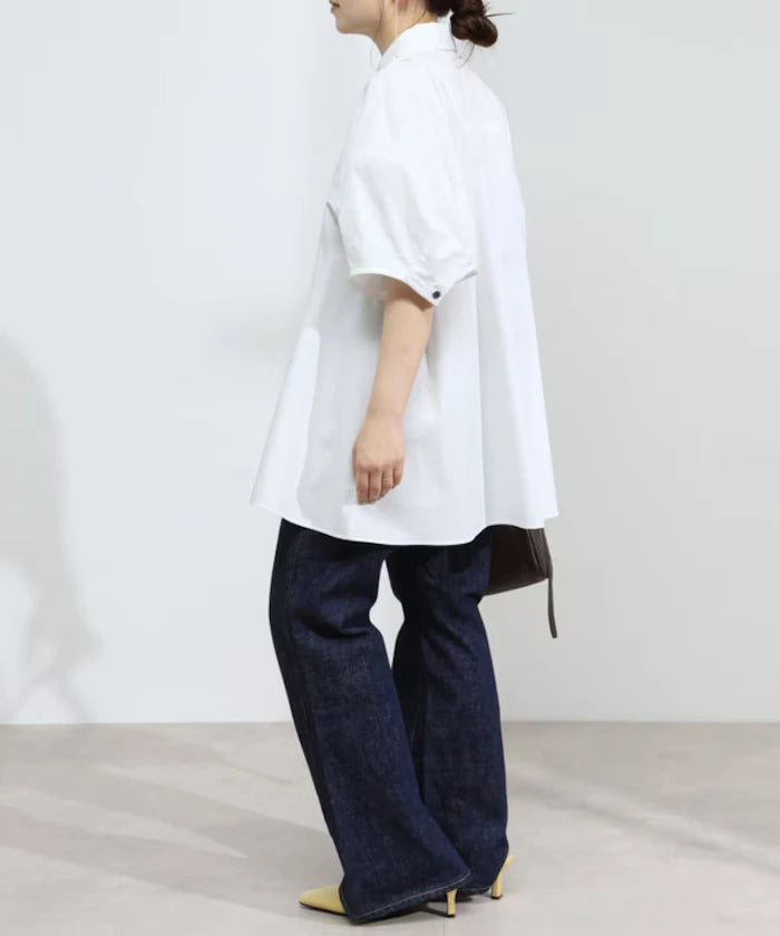 Switching Design Balloon Sleeve Shirt / 5-Minute Sleeve Blouse [Limited Edition]