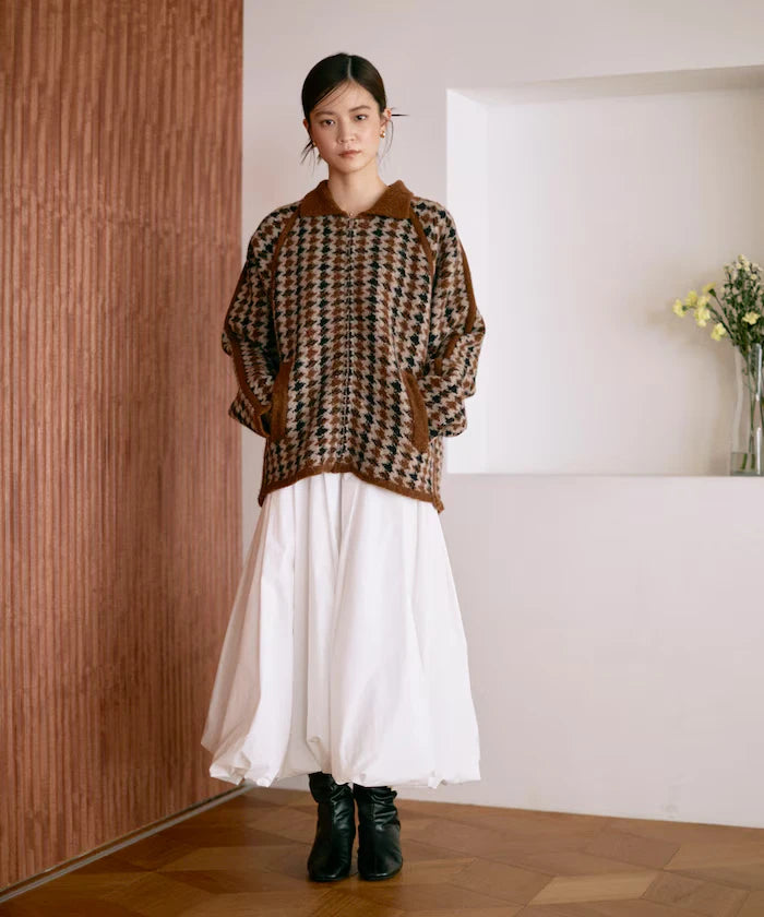 Wool Blend Gancube Check Knit Zip Blouson