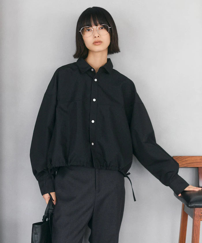 Hem Code Switch Short Length Long Sleeve Shirt