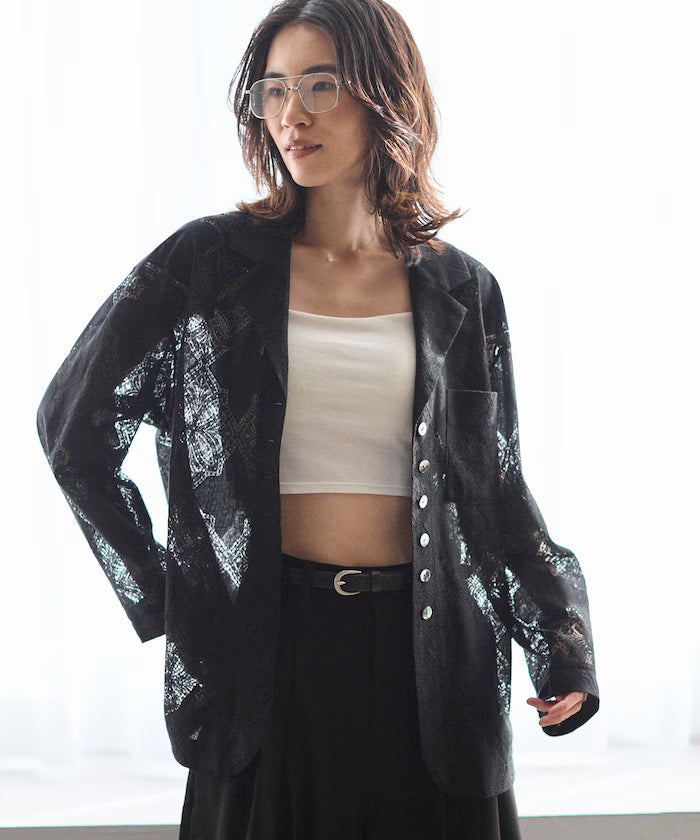 [February 12 12:00 Release] Panel Lace Shirt Jacket / Compatible with Setup