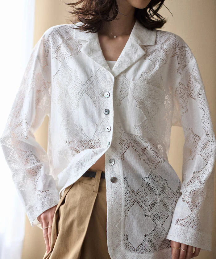 [February 12 12:00 Release] Panel Lace Shirt Jacket / Compatible with Setup