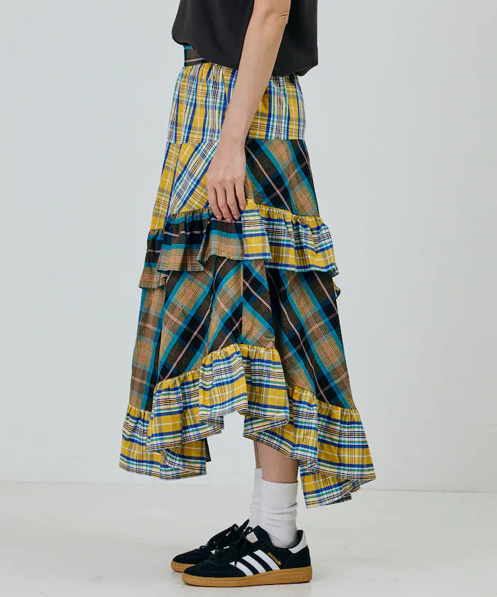Check x Check Asymmetrical Frill Skirt
