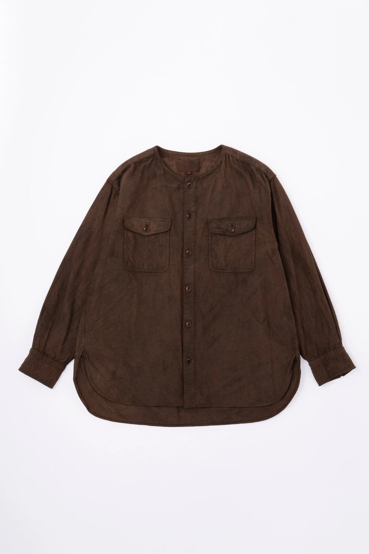 BRUSHED COTTON COLLARLESS SHIRT