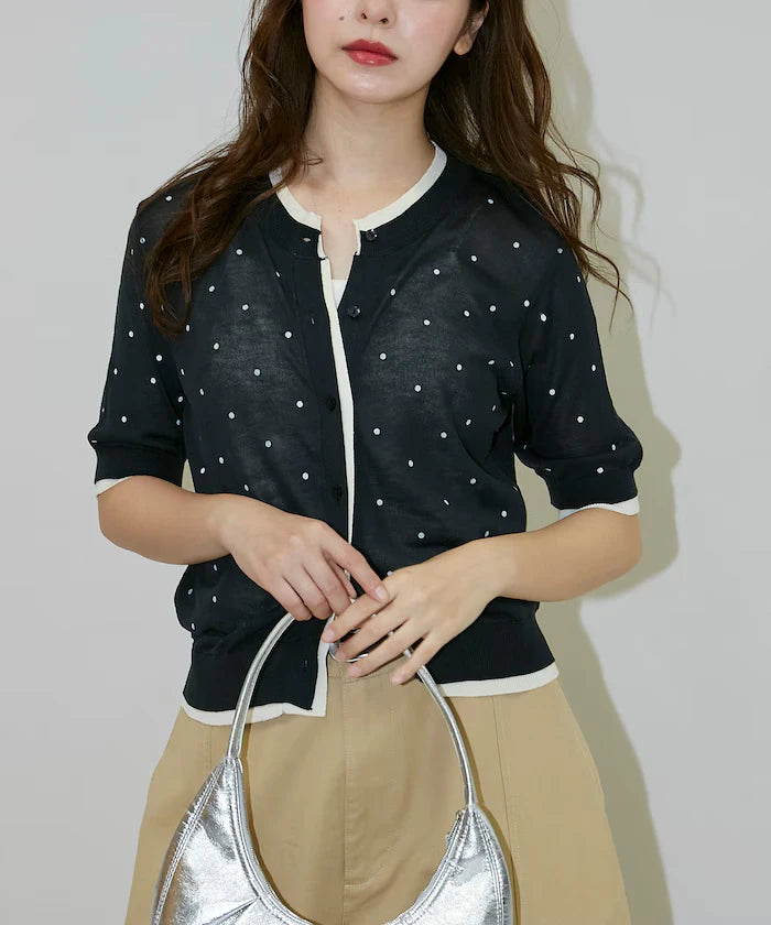 Dot Pattern Layered Short Sleeve Knit Cardigan Limited Release