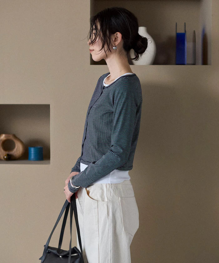 Layered Set Top / Striped Cardigan & Camisole
