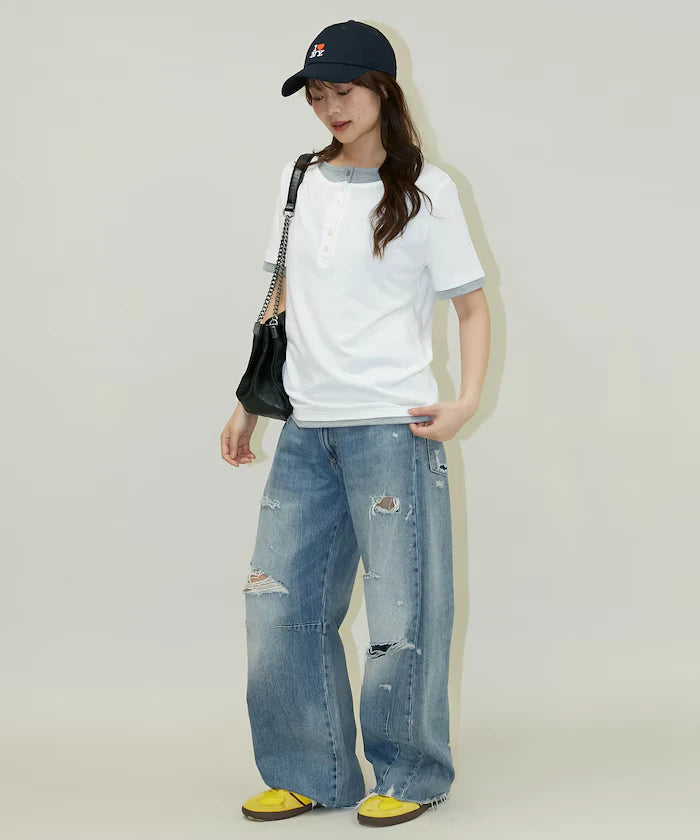 Layered Color Scheme Henley Neck T-Shirt Limited Edition