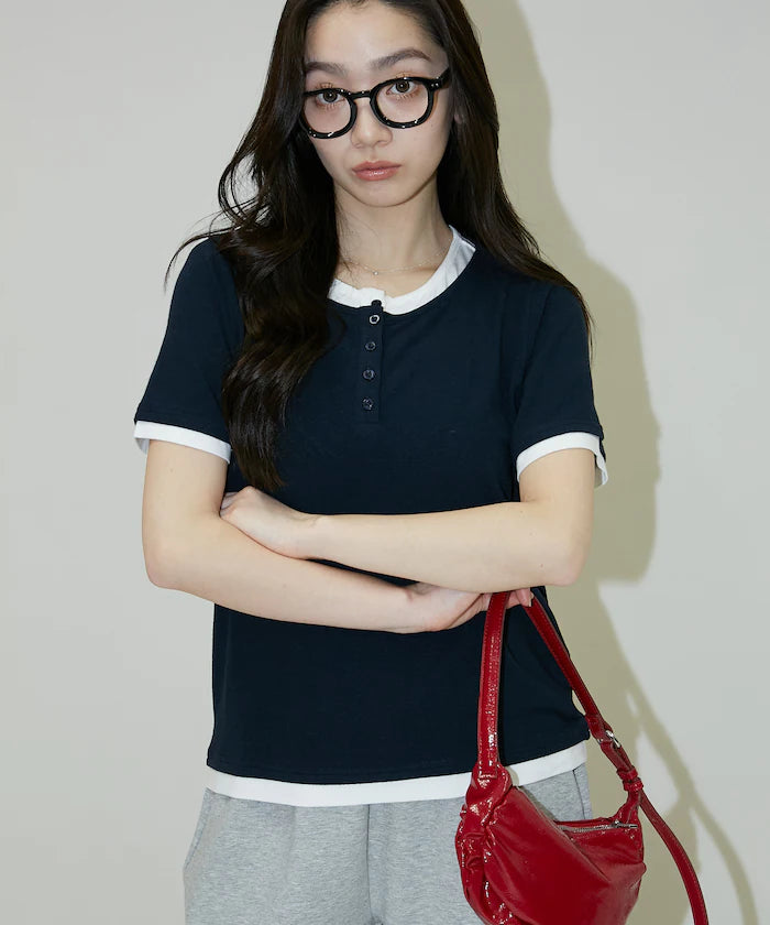 Layered-style Henley Neck T-shirt Limited Edition
