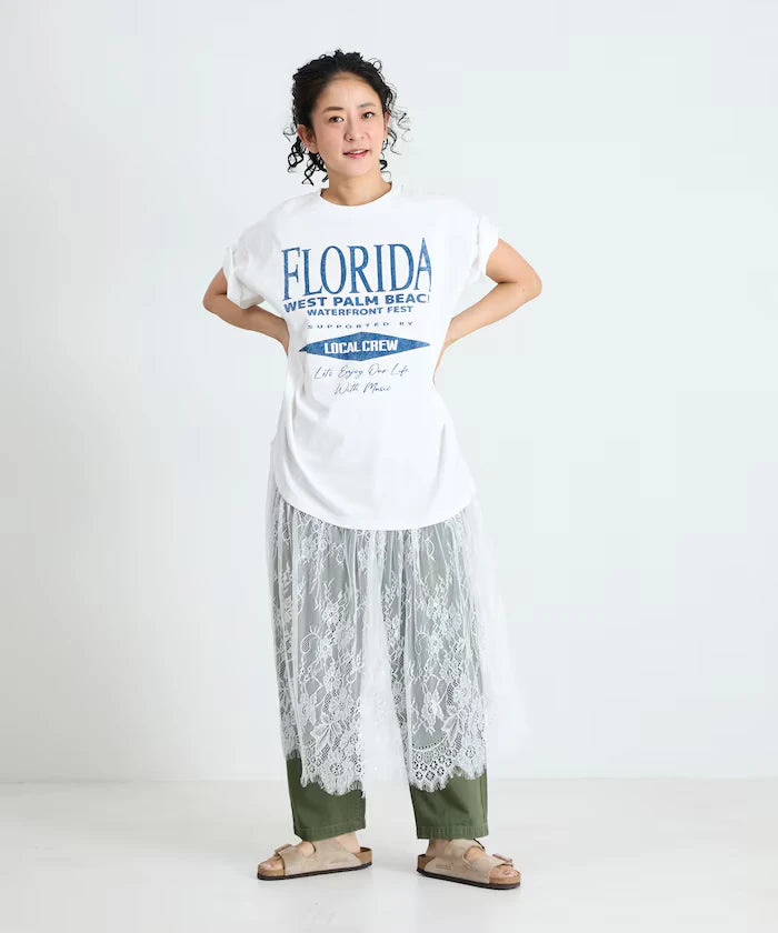 T-shirt lace docking one-piece