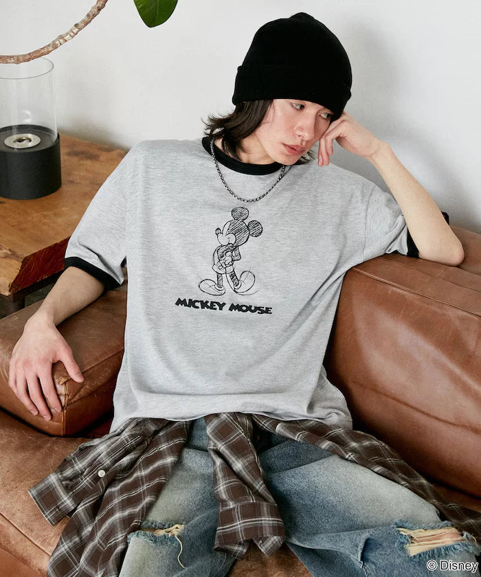 <Functional Material>Mickey Mouse/Sketch Ringer T-Shirt Limited Edition