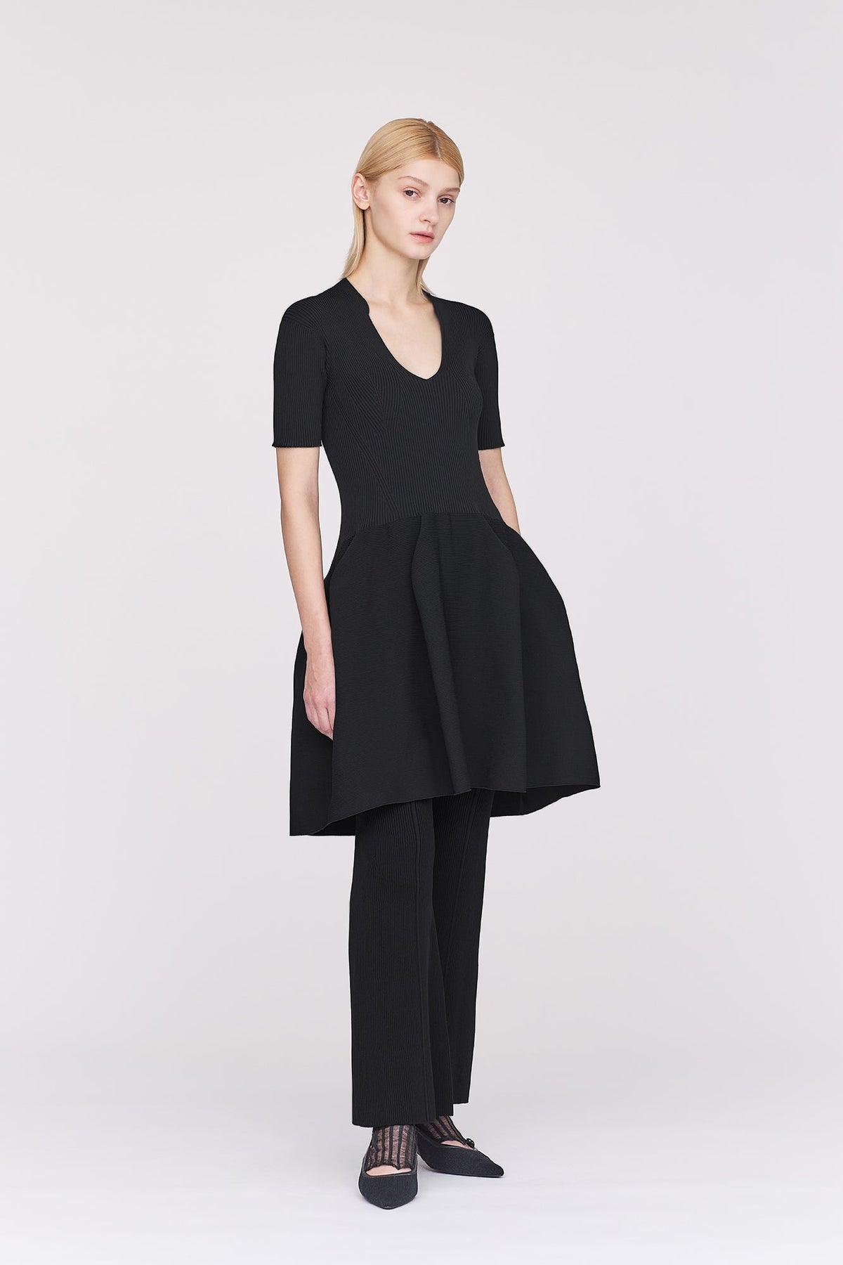 POTTERY STAND-UP COLLAR SHORT SLEEVE MINI DRESS