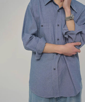 Oversized Classic Regular Collar Chambray Shirt Long Sleeve