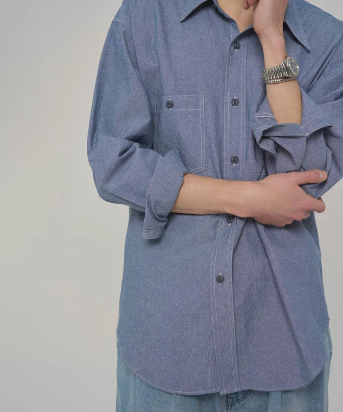 Oversized Classic Regular Collar Chambray Shirt Long Sleeve