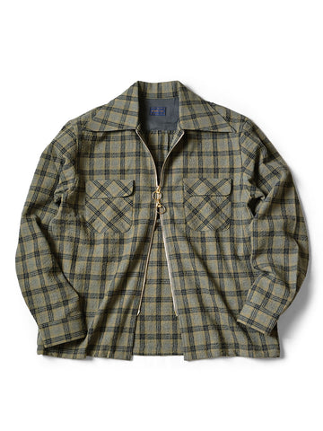 Wool Check ZIP UP Friend Pocket Board Shirt